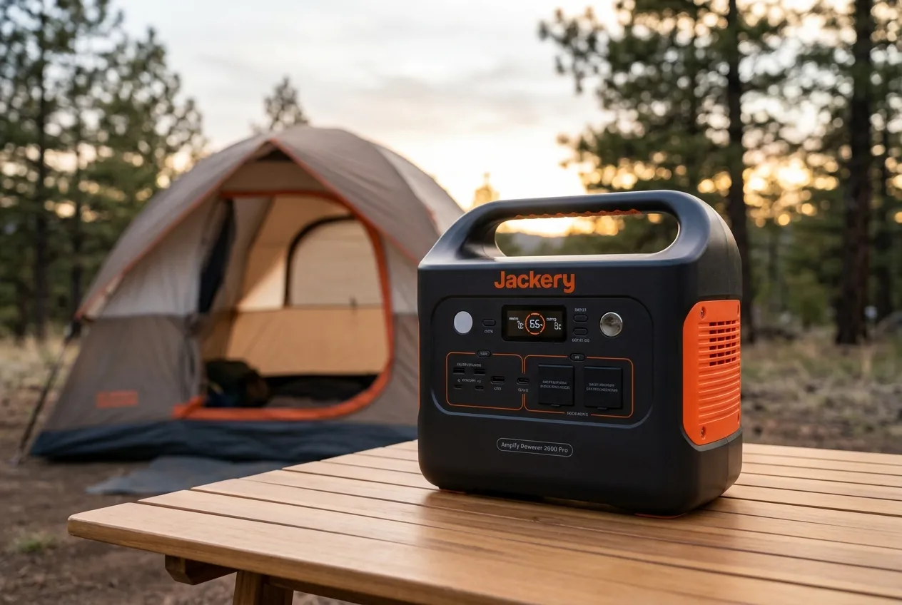 jackery portable power station and solar panels for outdoor camping energy