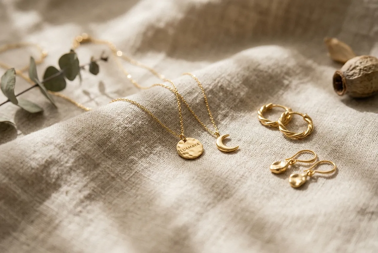 luamaya minimalist gold jewelry and water resistant aesthetic accessories