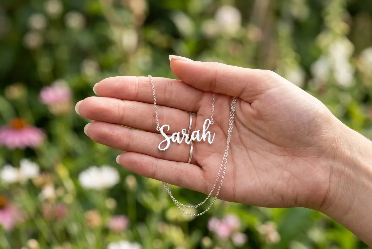 myka personalized silver and gold jewelry with custom name engravings
