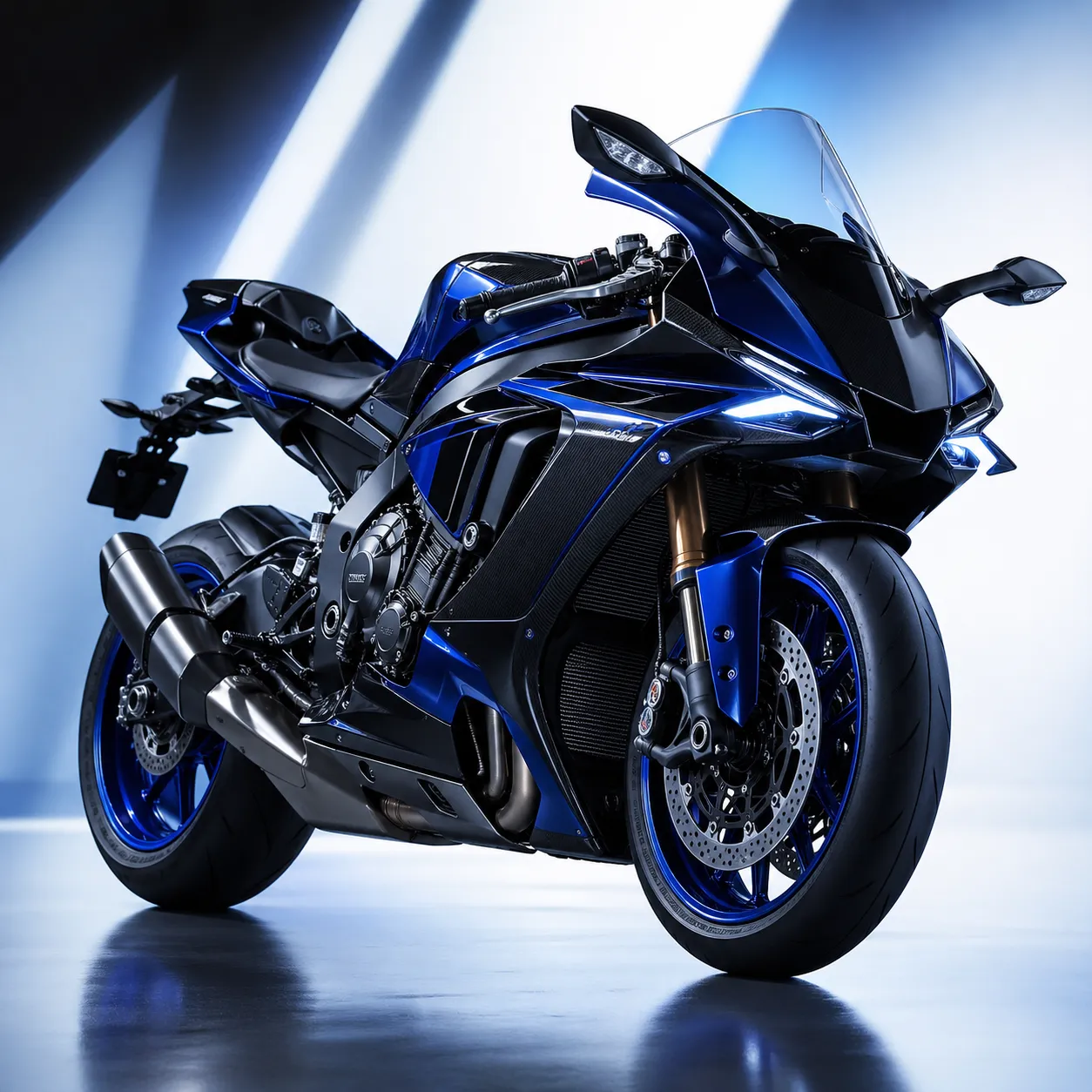 leistungsstarkes sportmotorrad in navy blue und schwarzen farben